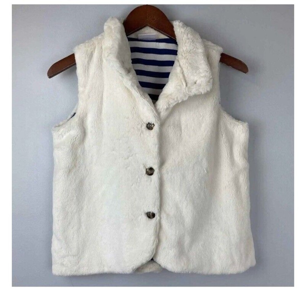 Hanna Andersson Girls Lux Ivory Faux Fur Vest Jacket Sz 140 Us 10